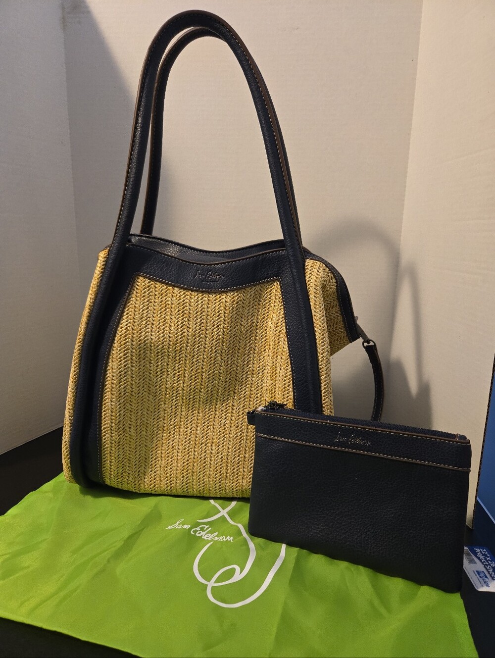 Sam Edelman. Raffia Straw Tote Purse Handbag. With Wristlet/Wallet. Dust Bag